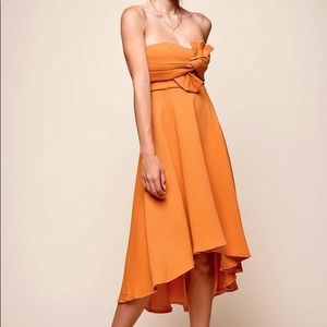 Strapless Midi Dress in Mango - Small